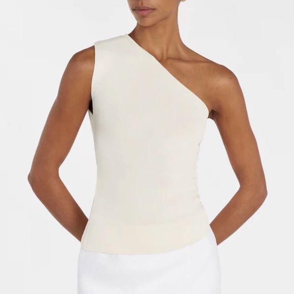DISSH Tops - NWT DISSH Lane Cream Marle Asym Knit Top One Shoulder Causal Stretchy Beige